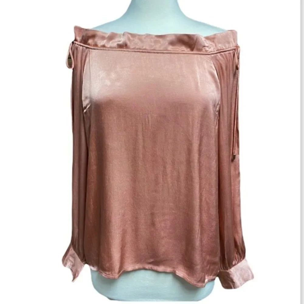Blush Silk On/Off Shoulder Long Sleeve Blouse